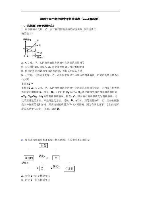 深圳平湖平湖中学中考化学试卷(word解析版)