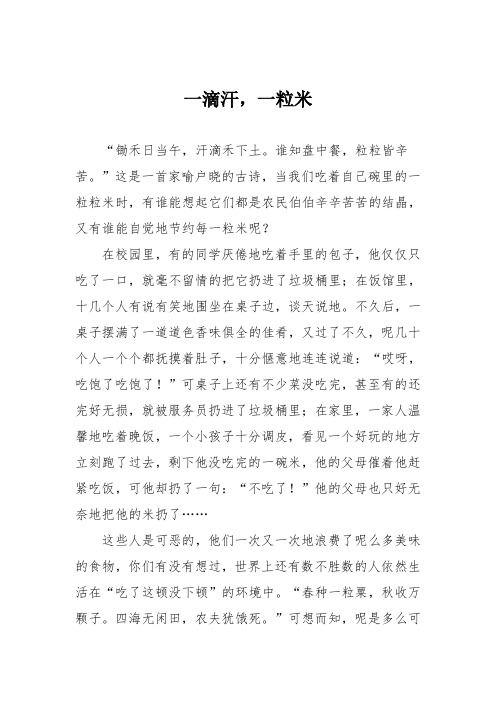 初中议论文作文：一滴汗,一粒米