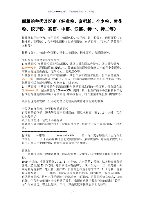 面粉的种类和区别