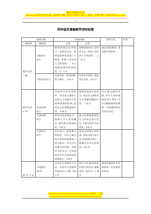初中语文课堂教学评价表