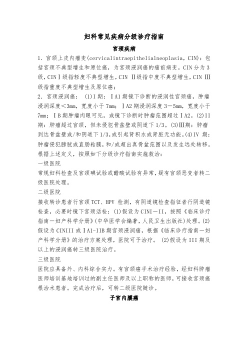 妇产科常见病分级诊疗标准