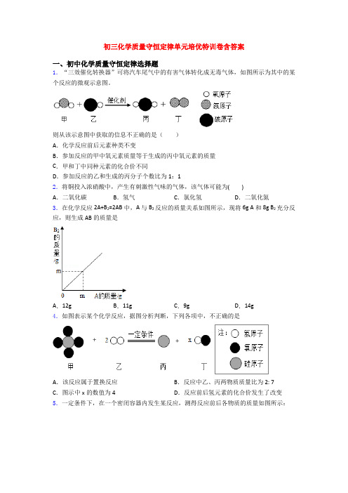初三化学质量守恒定律单元培优特训卷含答案