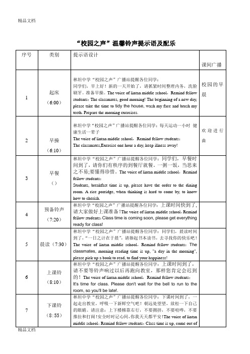 校园温馨铃声提示语中英文对照培训课件