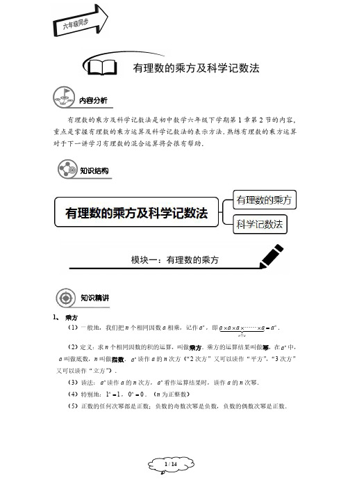 沪教版六年级下册数学——有理数的乘方及科学记数法