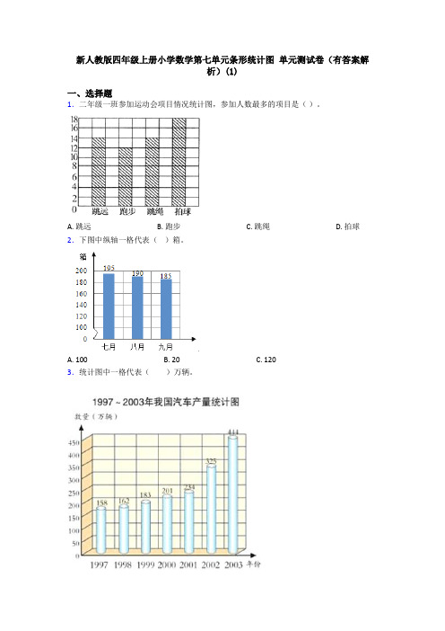 新人教版四年级上册小学数学第七单元条形统计图 单元测试卷(有答案解析)(1)