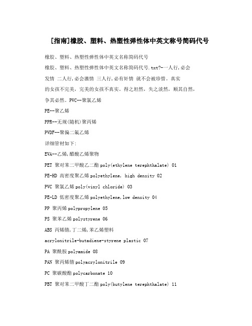 [指南]橡胶、塑料、热塑性弹性体中英文称号简码代号
