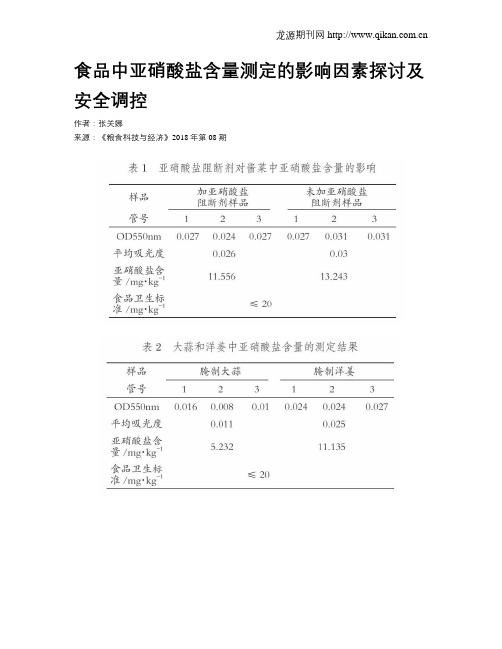 食品中亚硝酸盐含量测定的影响因素探讨及安全调控
