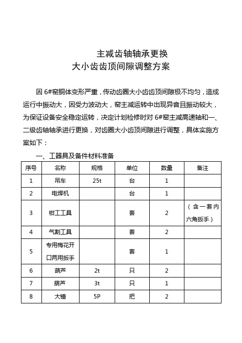 窑主减高速轴轴承更换及大小齿顶间隙调整方案