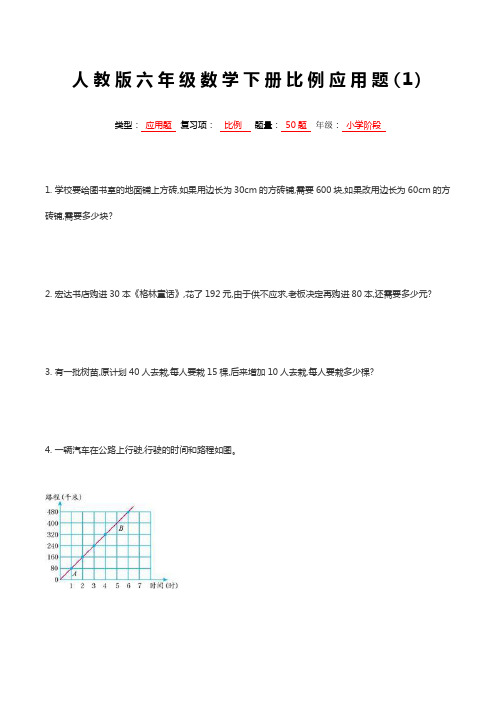 最新人教版六年级数学下册比例专项复习常考应用题