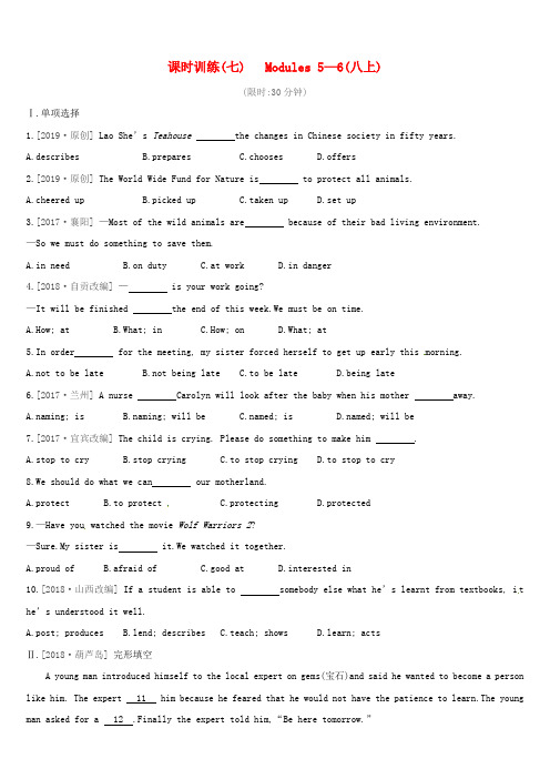 2019届中考英语高分第一篇教材梳理篇课时训练(七)Modules5_6(八上)习题