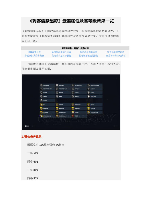 [VIP专享]《刺客信条起源》武器属性及各等级效果一览