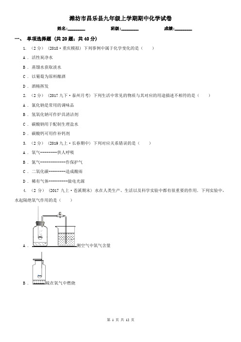 潍坊市昌乐县九年级上学期期中化学试卷