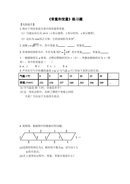 《常量和变量》练习题设计和答案