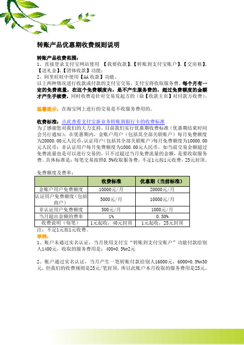 支付宝转账产品优惠期收费规则说明