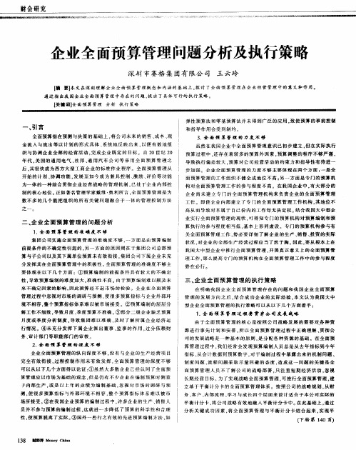 企业全面预算管理问题分析及执行策略