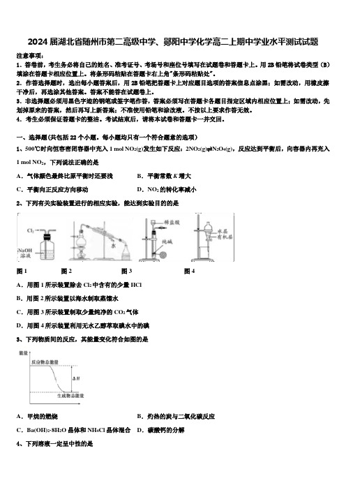 2024届湖北省随州市第二高级中学、郧阳中学化学高二上期中学业水平测试试题含解析