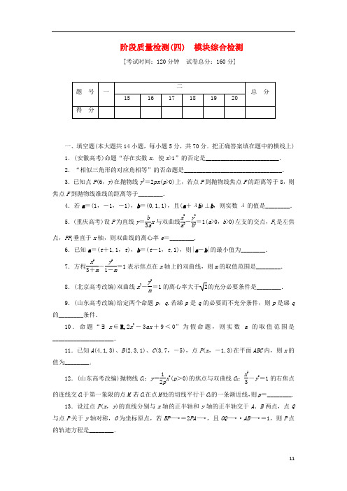 2018_2019学年高中数学阶段质量检测(四)模块综合检测(含解析)苏教版选修2_1