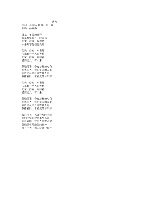 孙燕姿--遇见--歌词