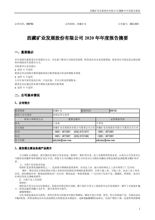 西藏矿业：2020年年度报告摘要