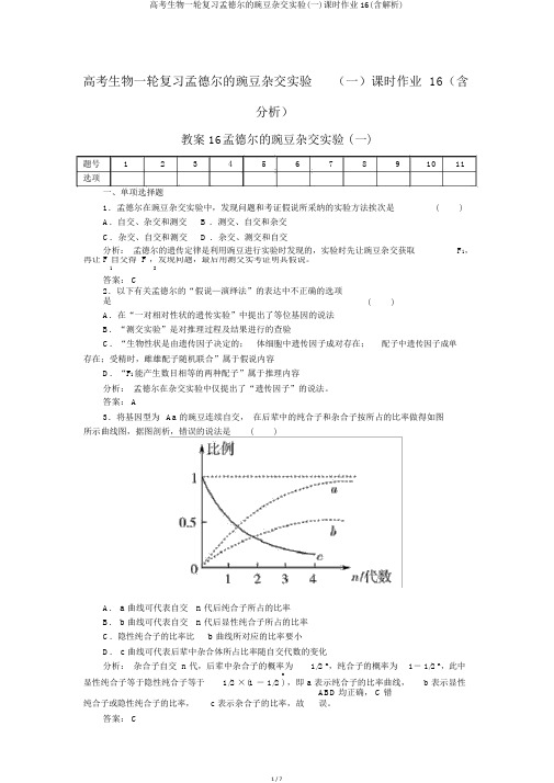 高考生物一轮复习孟德尔的豌豆杂交实验(一)课时作业16(含解析)