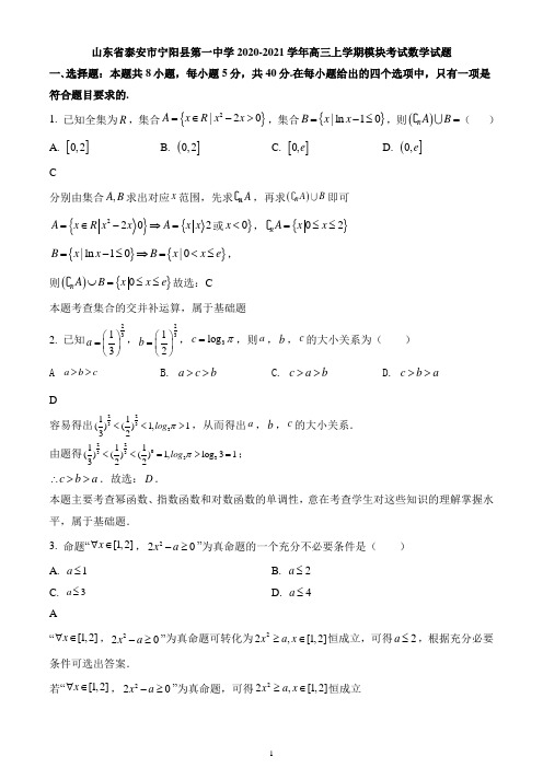 山东省泰安市宁阳县第一中学2020-2021学年高三上学期模块考试数学试题