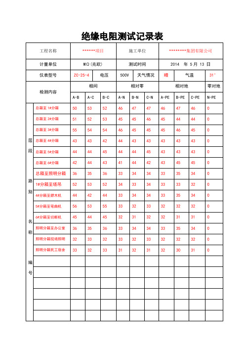 绝缘电阻检测记录(样板)