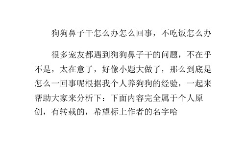 狗狗鼻子干怎么办？怎么回事,不吃饭怎么办