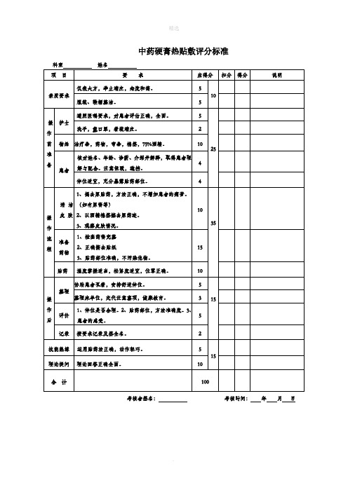 中药硬膏热贴敷操作评分标准
