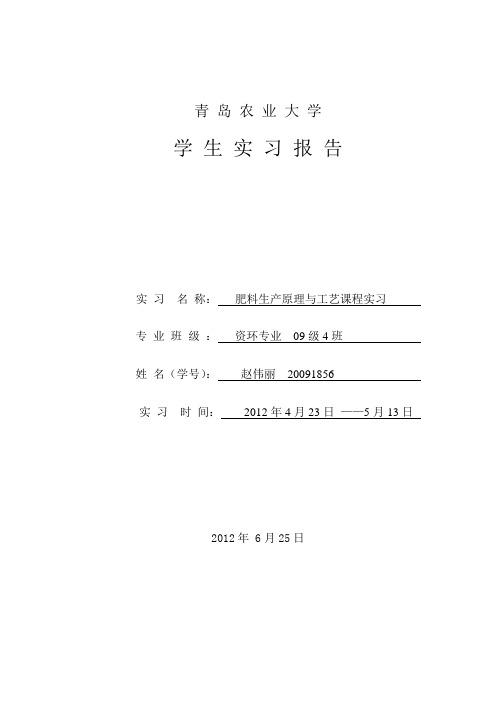 肥料生产工艺与原理实习报告