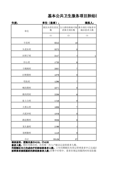 (1-12月数据)年报表基本公共卫生服务项目肺结核病健康管理服务模板