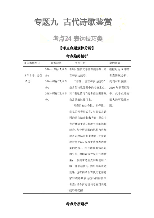 语文高考3年考点析与练(中册)：考点24 表达技巧类 Word版含解析.doc