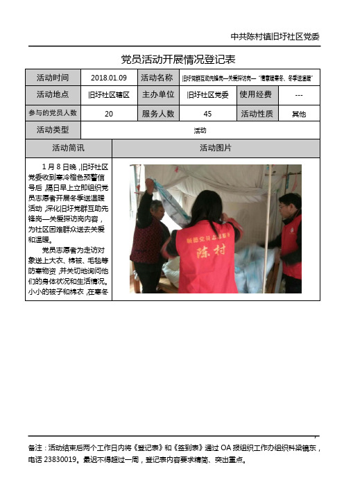 党员活动开展情况登记表