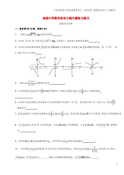 江苏省南通中学高考数学复习 小题专题 函数综合练习(含解析)