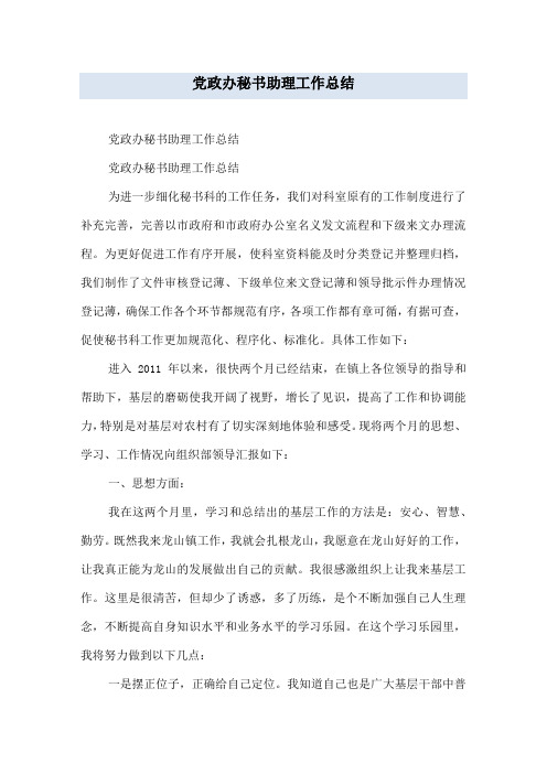 党政办秘书助理工作总结