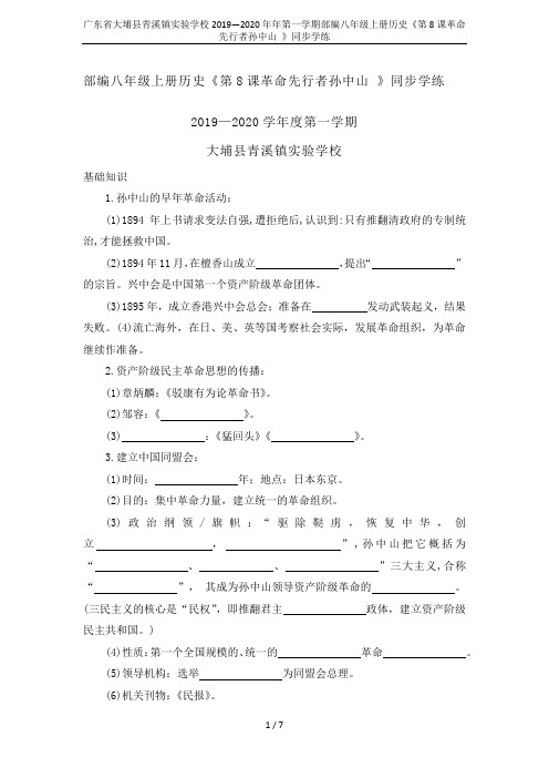 广东省大埔县青溪镇实验学校2019—2020年年第一学期部编八年级上册历史《第8课革命先行者孙中山 