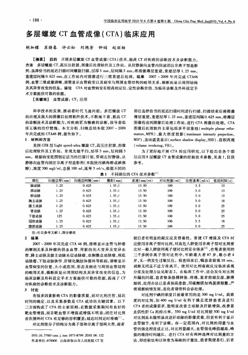 多层螺旋CT血管成像(CTA)临床应用