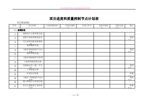 项目进度和质量控制节点计划表