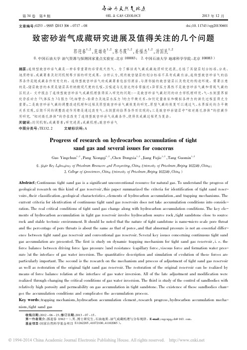 致密砂岩气成藏研究进展及值得关注的几个问题_郭迎春_庞雄奇_陈冬霞_等