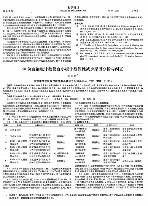 58例血细胞计数仪血小板计数假性减少原因分析与纠正