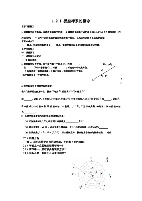 人教A版高中数学选修4-4  导学案1.2.1.极坐标系的概念