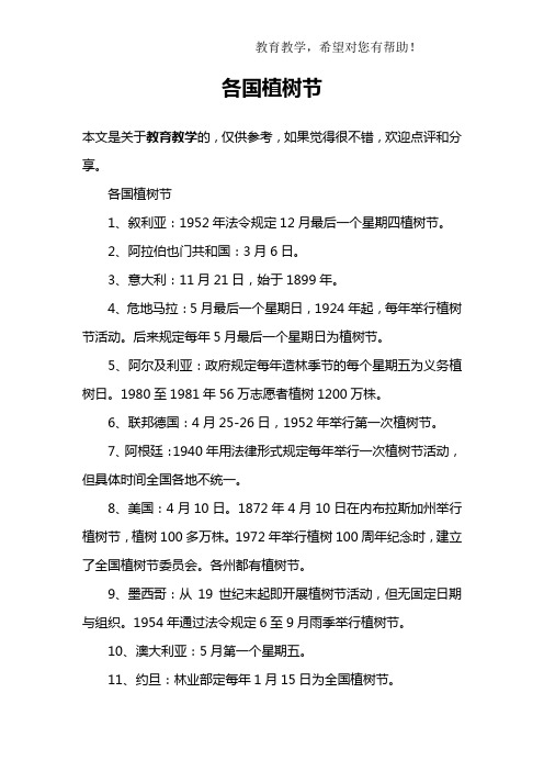 各国植树节