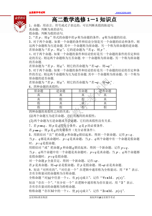 高二数学选修1-1知识点
