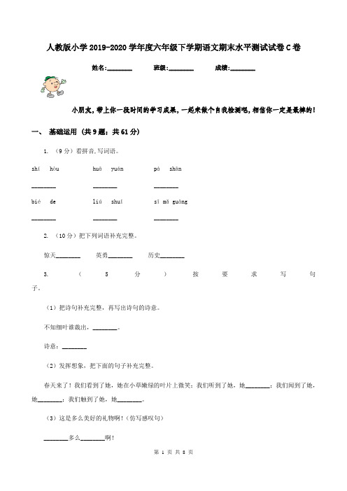 人教版小学2019-2020学年度六年级下学期语文期末水平测试试卷C卷