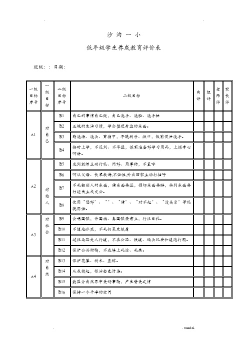 低年级小学生养成教育评价表