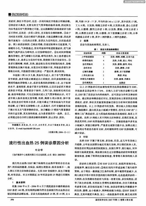 流行性出血热25例误诊原因分析