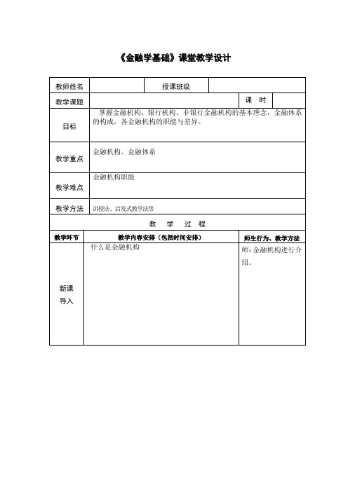 金融学基础教学设计-金融体系