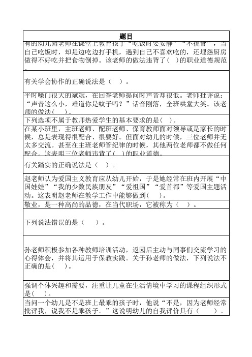 2019年全国职业院校技能大赛(高职组)“学前教育专业教育技能”赛项职业素养03：选择题