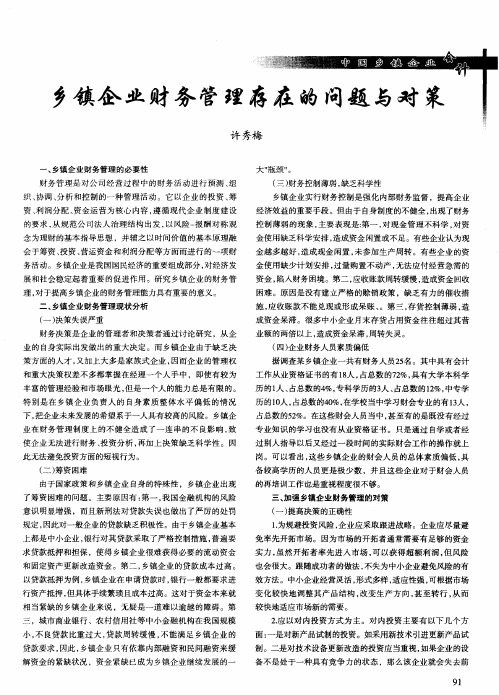 乡镇企业财务管理存在的问题与对策