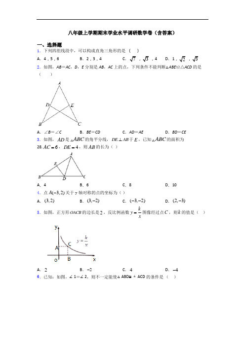 八年级上学期期末学业水平调研数学卷(含答案)