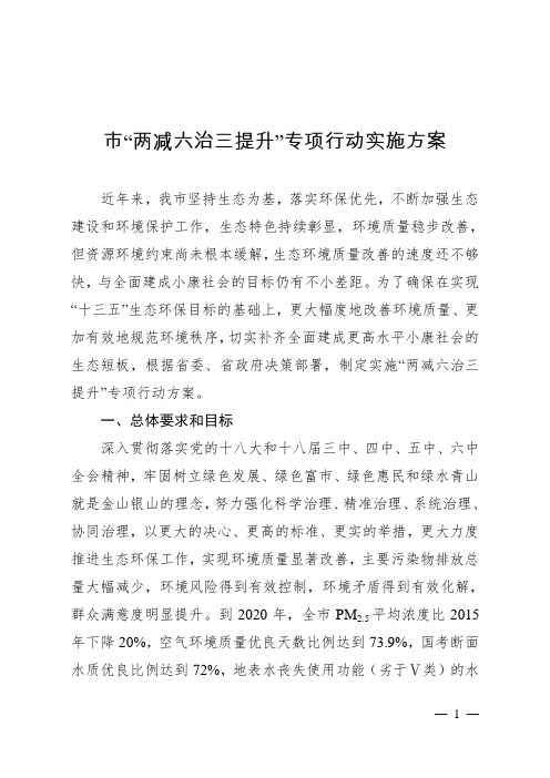 市“两减六治三提升”专项行动实施方案